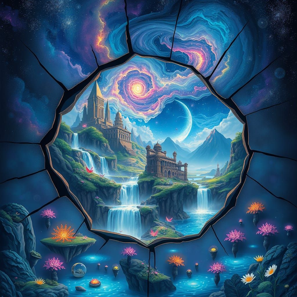 Ethereal Landscape Reflected in Cracked Mirror