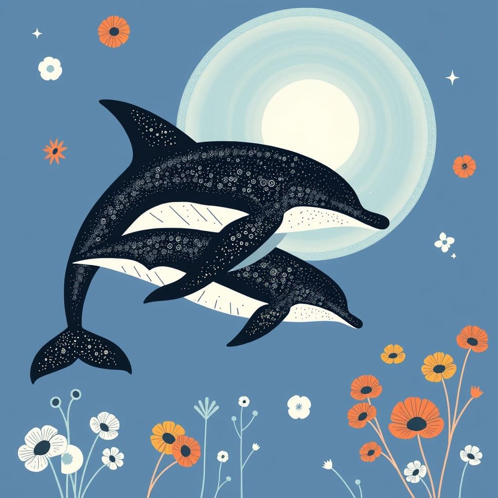 Dolphins in Vibrant Geometric Style