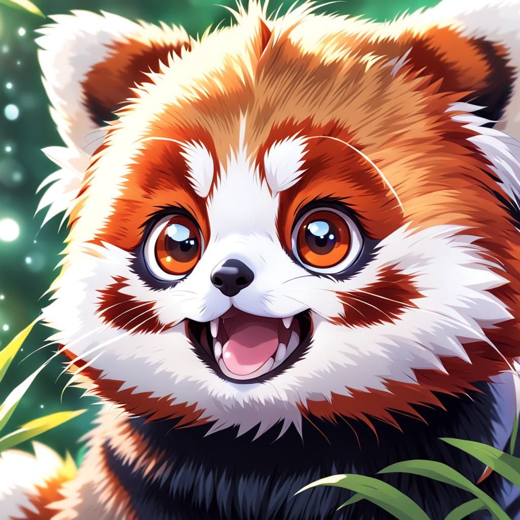 Playful Red Panda Cub: Anime-Inspired Digital Art