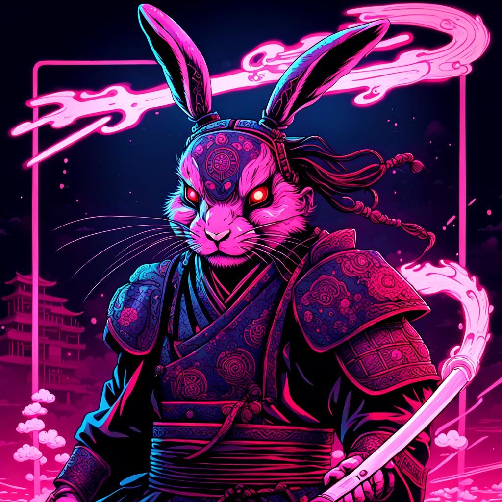 Neon Horror Anime Bunny: Geisha Samurai Fusion