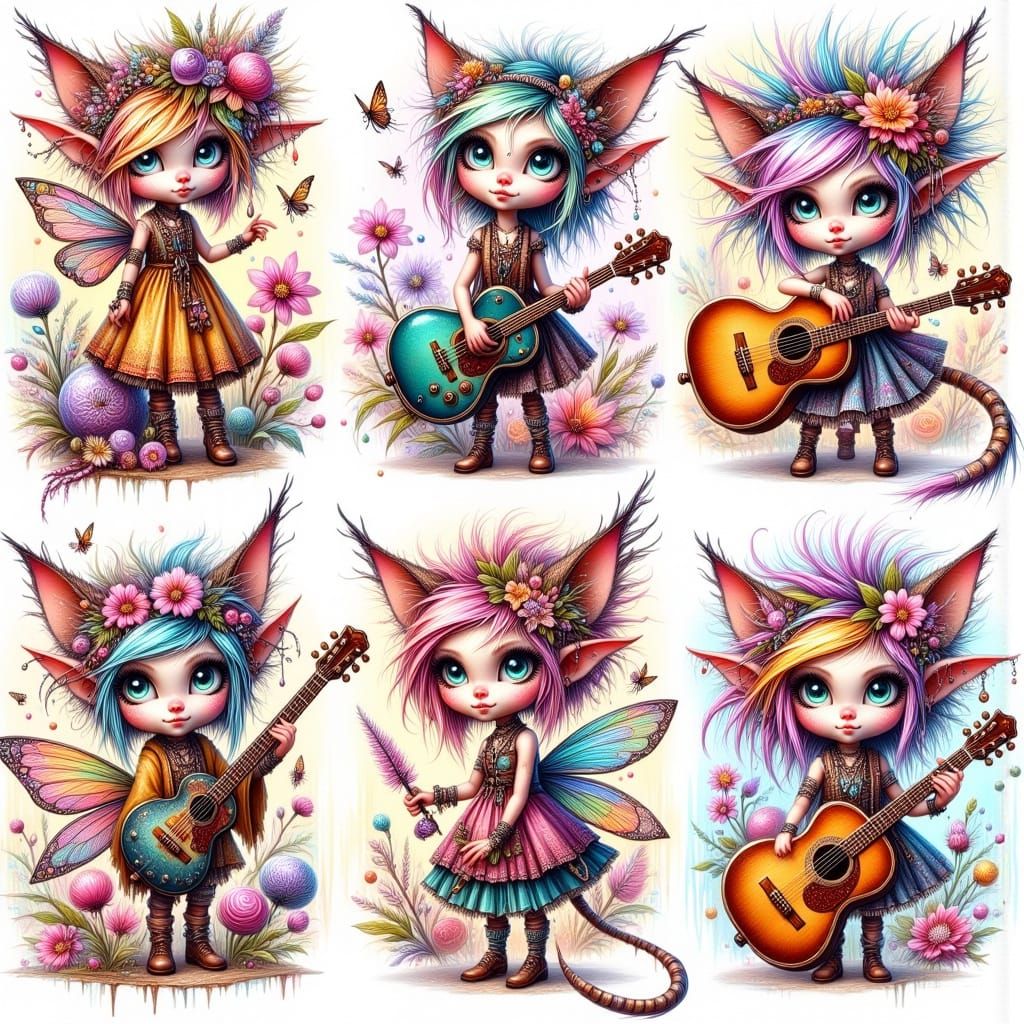 Fantasy Fairy Punk Scrapbook Tags in Whimsical Digital Style