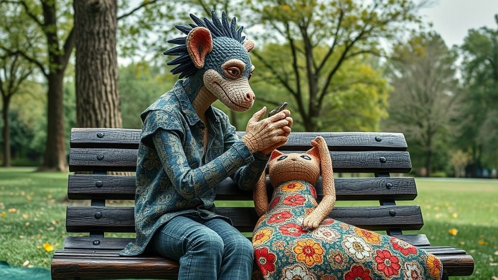 Cute Woman Plushie in Batik Patchwork Style