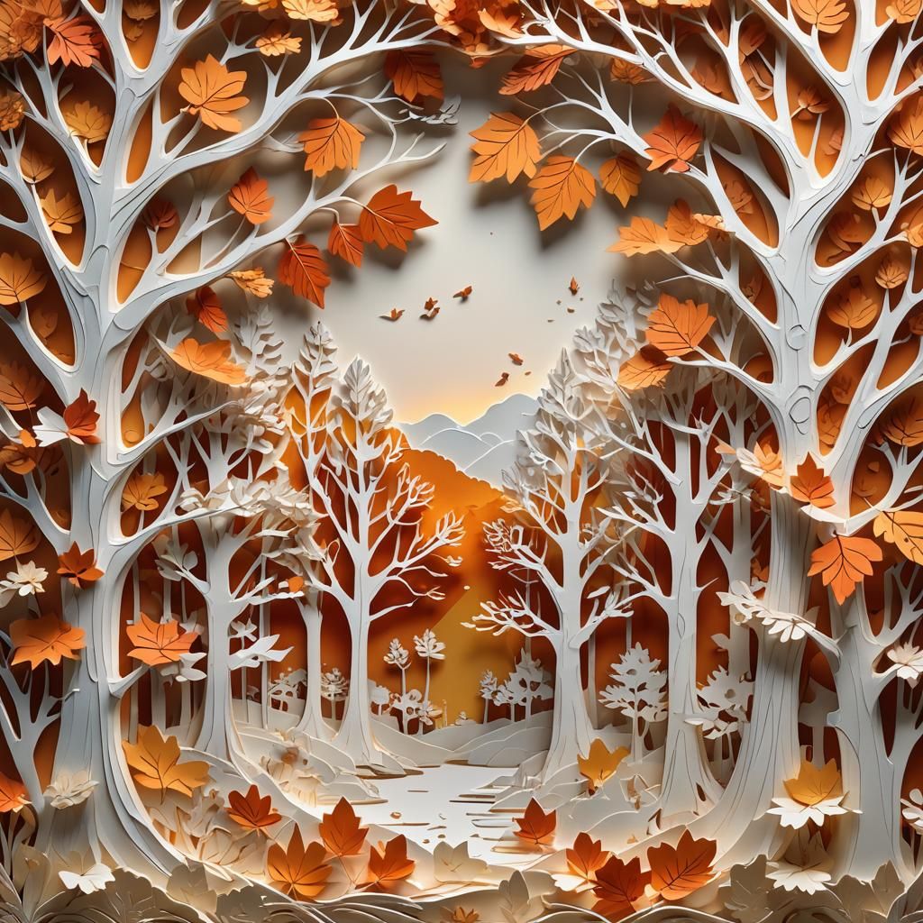 Paper Sculpture of Autumn Landscape in Greg Rutkowski Style