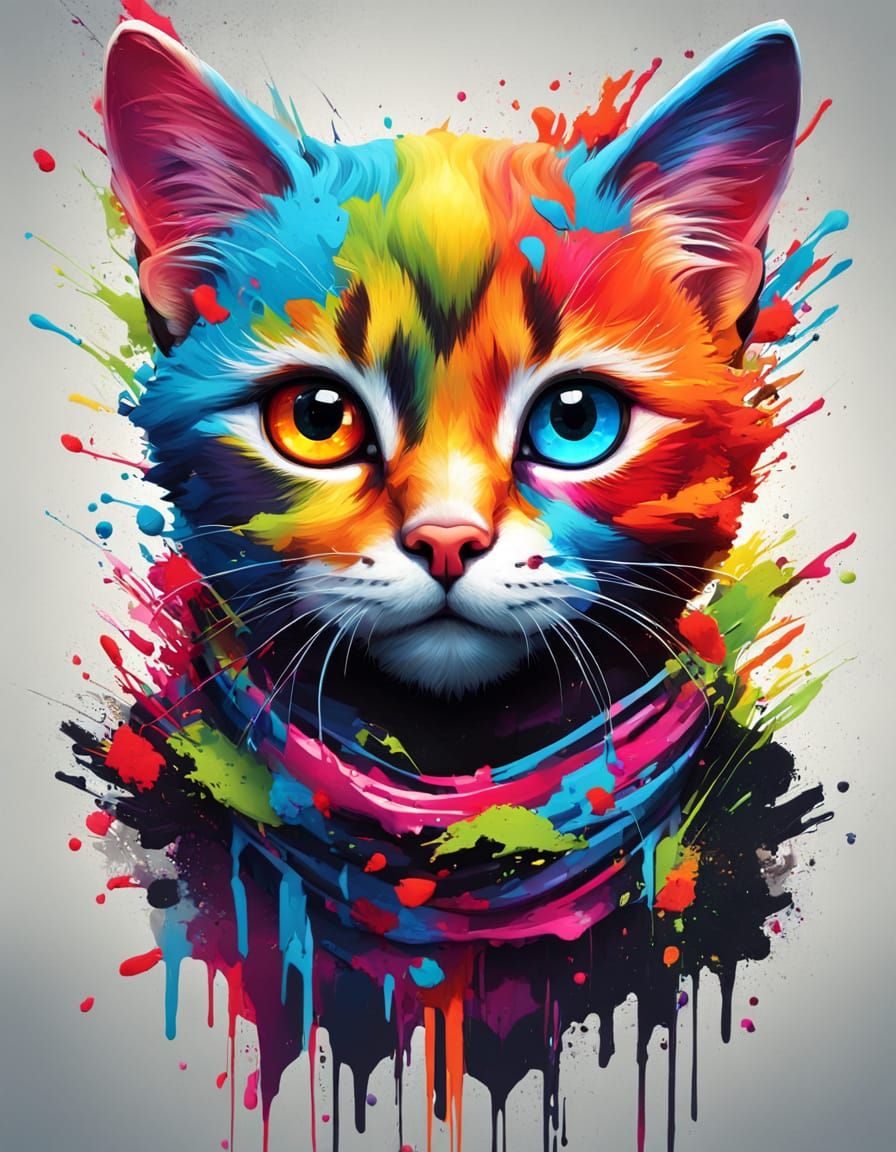 Superhero Cat Portrait in Graffiti Art Style