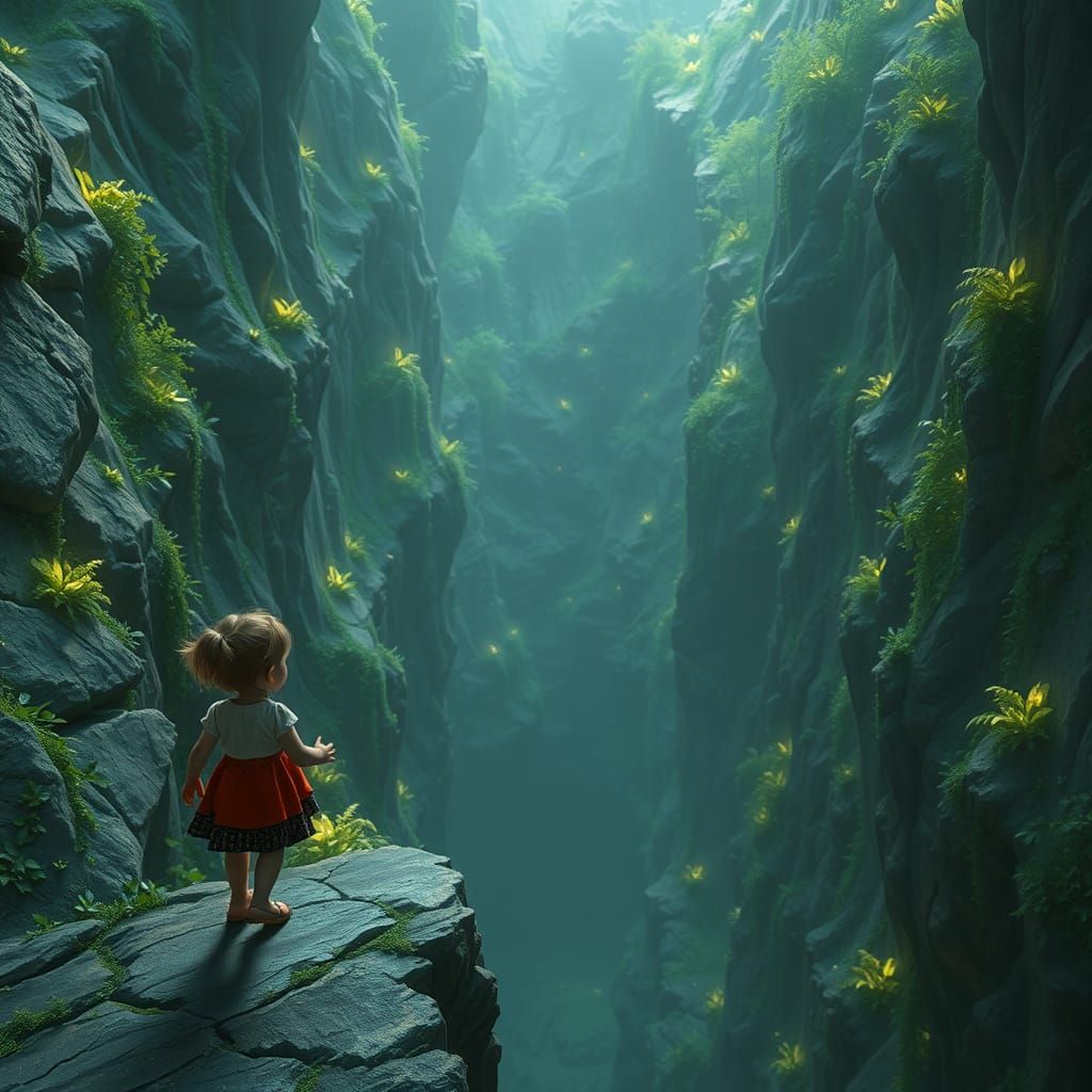 Mysterious Ancient Canyon Landscape in Dreamlike Realism