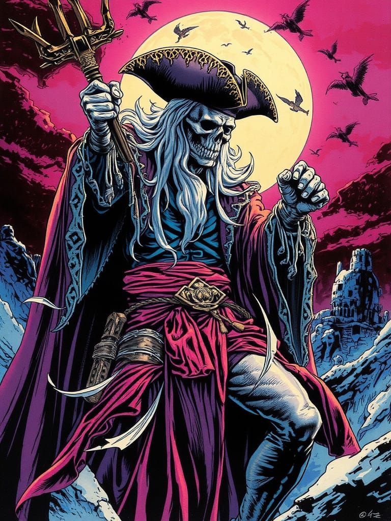 Ghostly Pirate in Retro Horror Comic Book Style