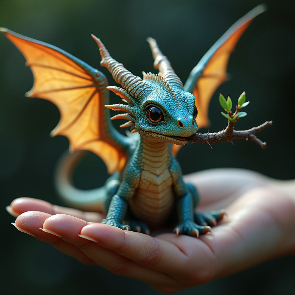 Detailed Dragon with Bird Wings on Hand