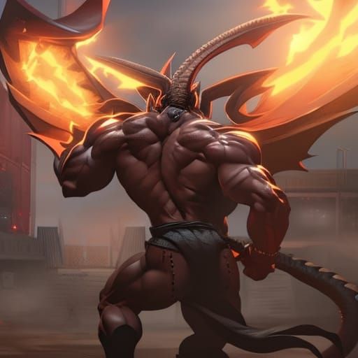 Dragon Bodybuilder at Night Market: Hyperdetailed Concept Ar...