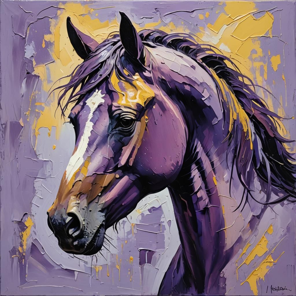 Horse Head Silhouette in Neo-Impressionist Style