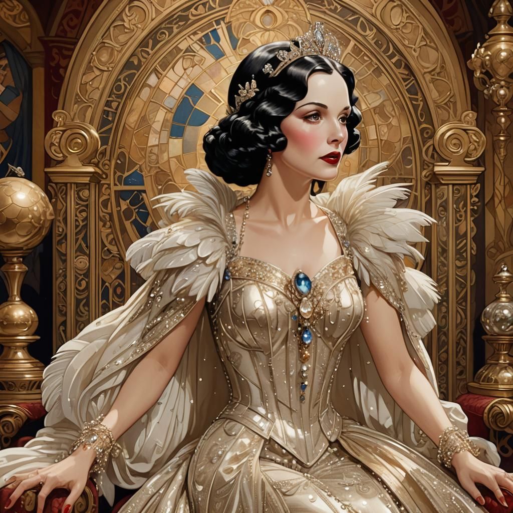 Snow White as Art Nouveau Portrait in 1930s Style