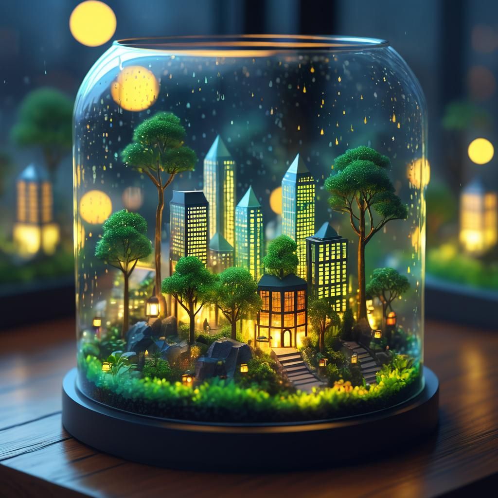 Miniature City in Terrarium: Low-Poly Concept Art