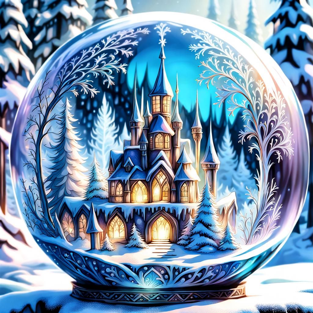 Frozen Fairyland Village in Iridescent Crystal Sphere