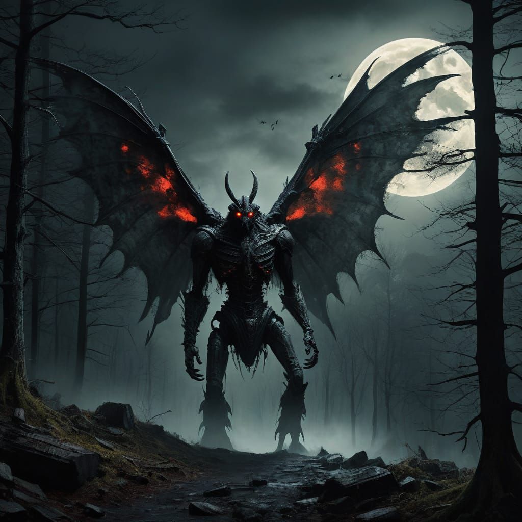 Surrealist Mothman in Mysterious Appalachian Landscape
