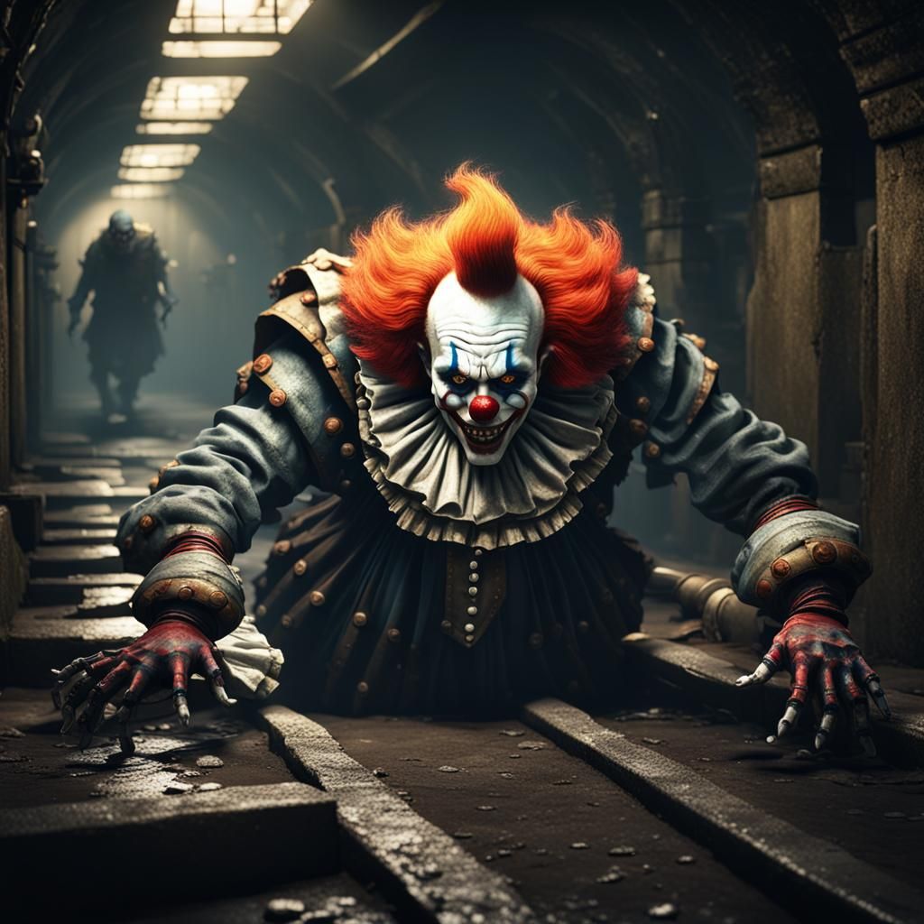 Horrific Eight-Armed Clown Crawling in Sewers