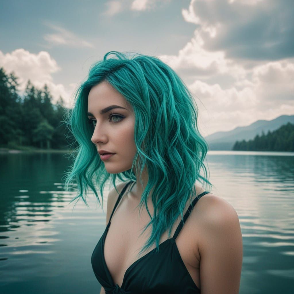 Green-Haired Goddess at Shimmering Lake