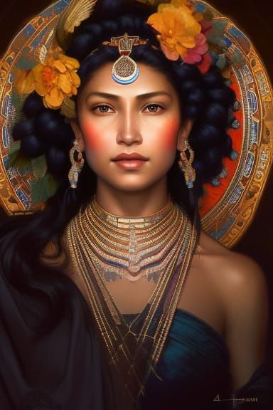 Tonantzin: Aztec Goddess Portrait in Art Nouveau Style