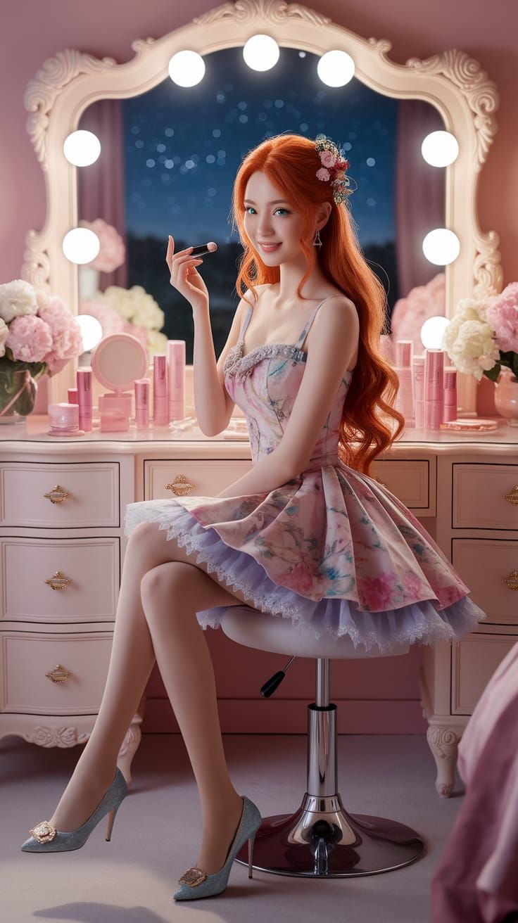 Japanese Woman in Pastel Bedroom Prepares for Date