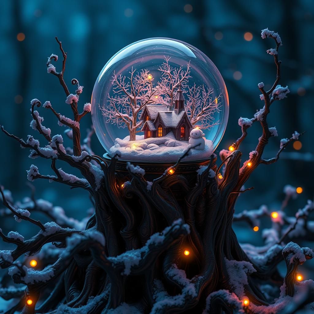 Mystical Christmas Snow Globe in Art Nouveau Style