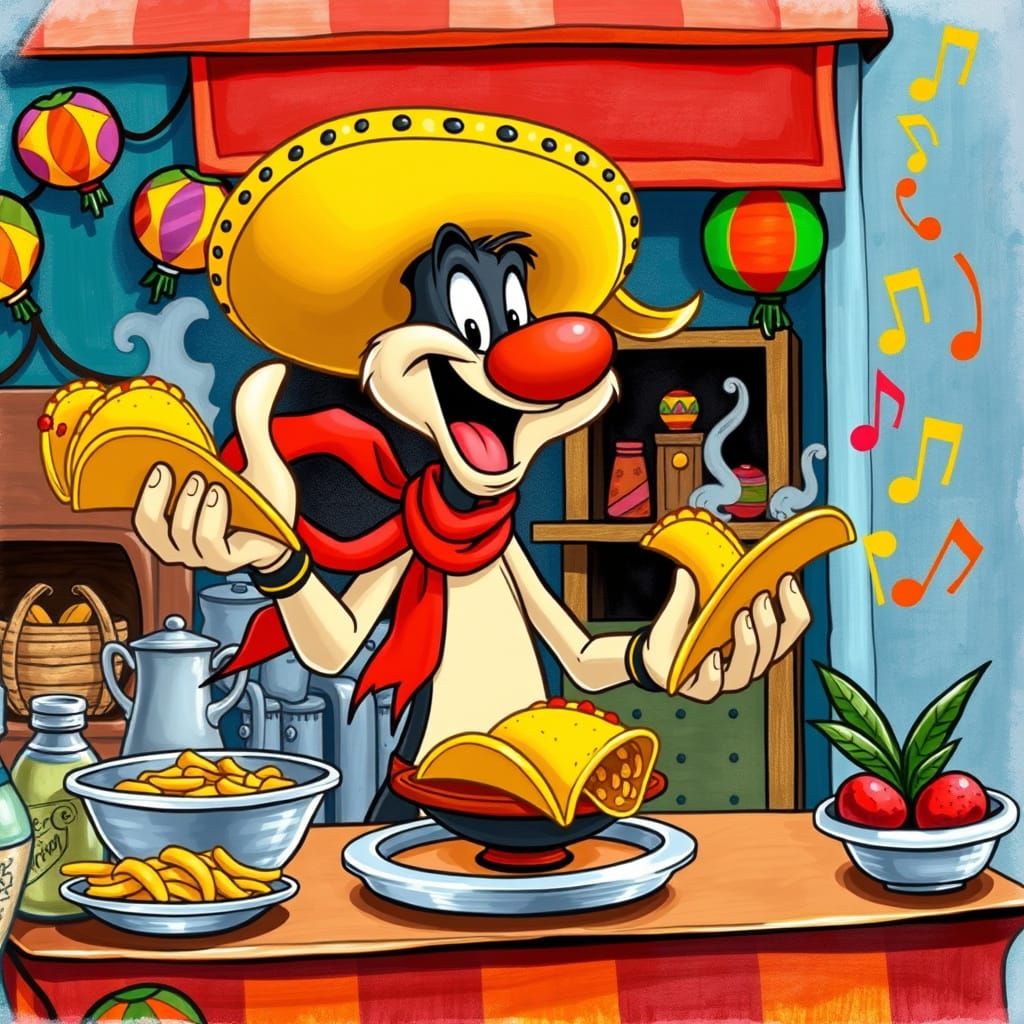 Speedy Gonzales Manages Street Taco Stand in Exaggerated Car...