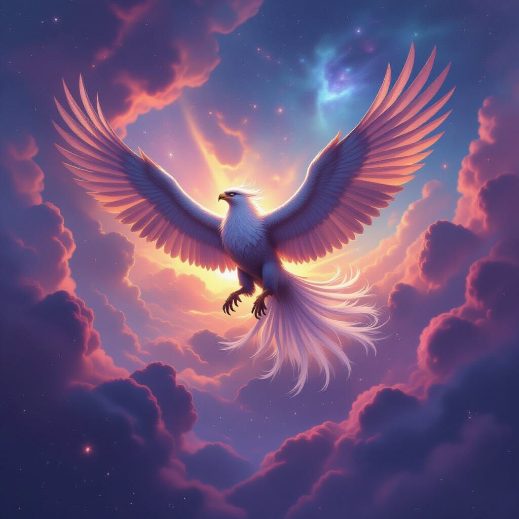 Majestic Griffin Soars Through Cosmic Nebula
