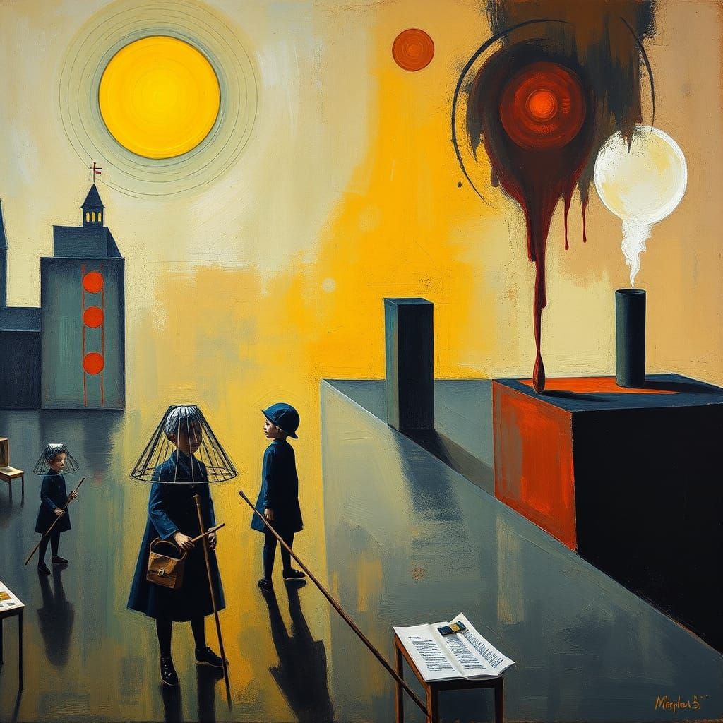 Surreal Child Factory Workers in Abstract Expressionism