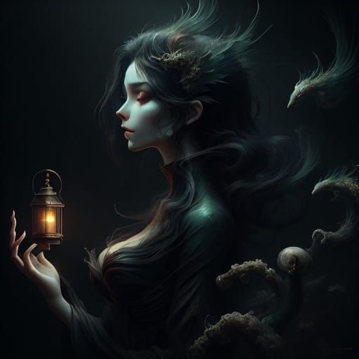 Gothic Japanese Woman in Giger-Inspired Forest