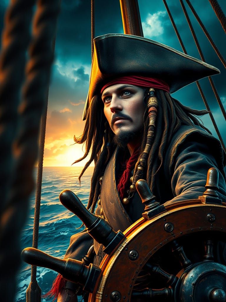Captain Jack Sparrow Commands the Stormy Seas