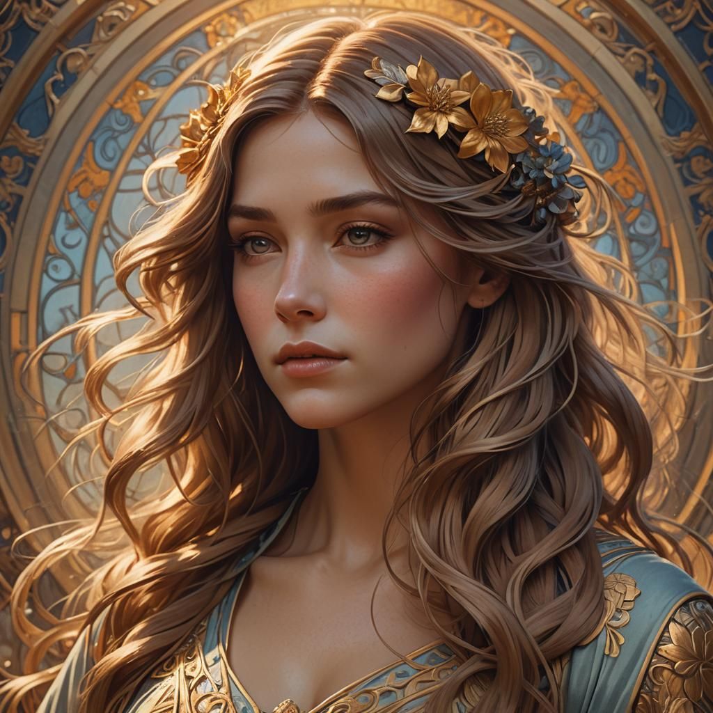 Beautiful Woman Portrait in Art Nouveau Style