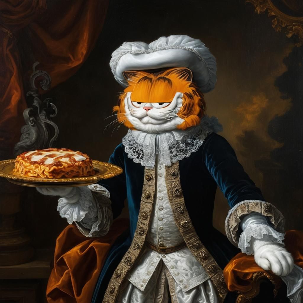 Garfield as Baroque Aristocrat with Lasagna