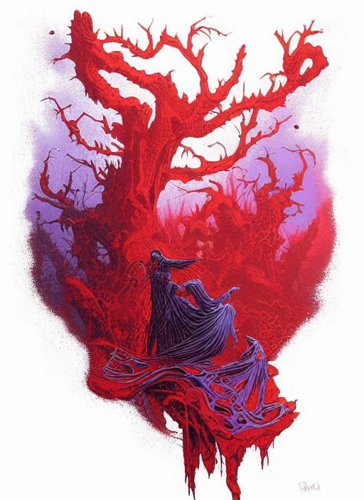 Ominous Dark Fantasy Art in Violet and Magenta