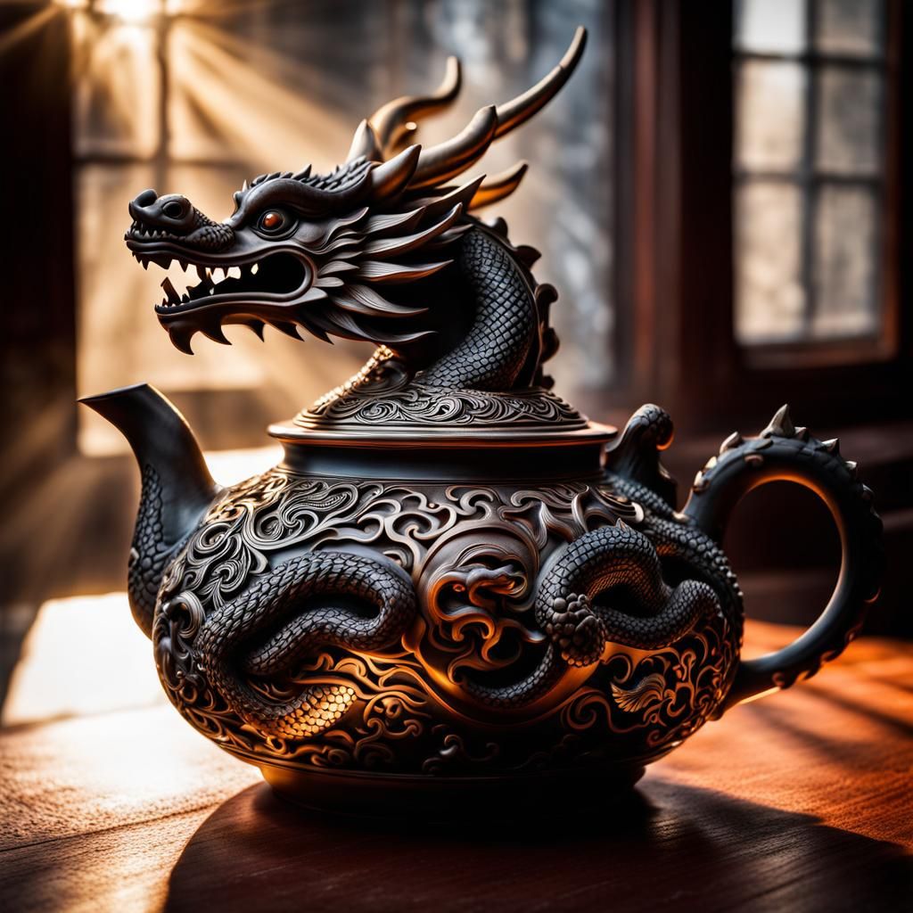 Intricate 3D Dragon Teapot with Smoke
