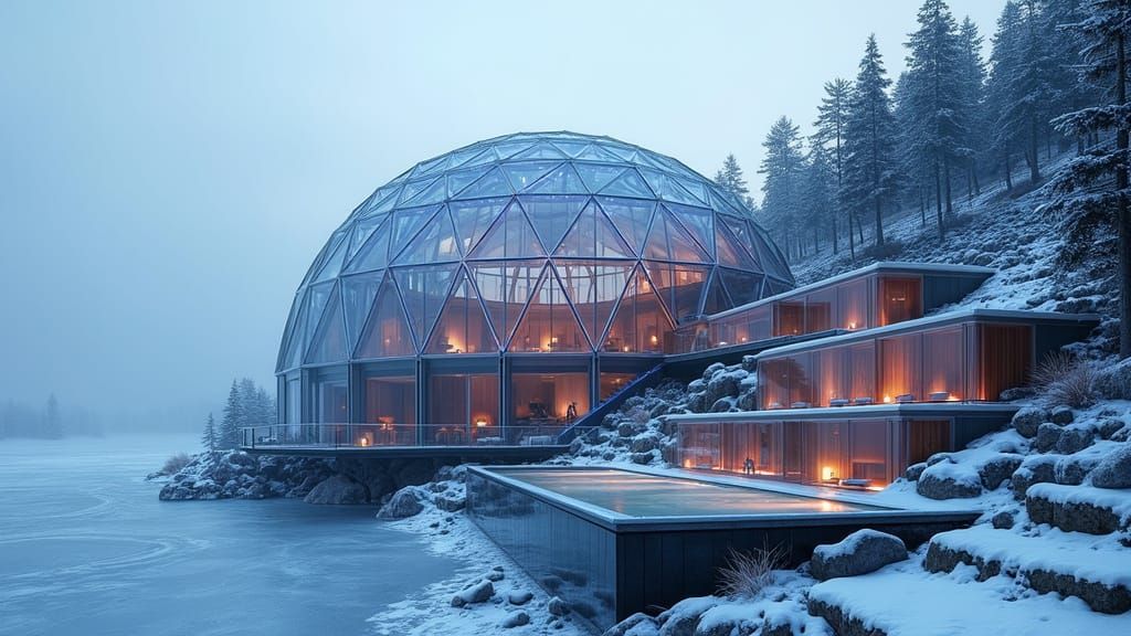 Futuristic Spa Complex Amidst Frozen Landscape