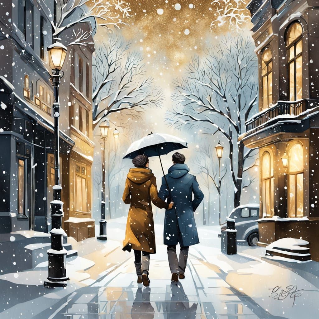 Snowy Street Serenade in Art Deco Style