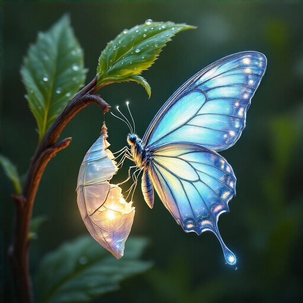 Iridescent Butterfly Fairy Emerges in Morning Light