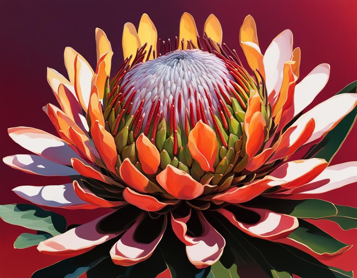 Hyperrealistic Protea Flower in Splash Art Style