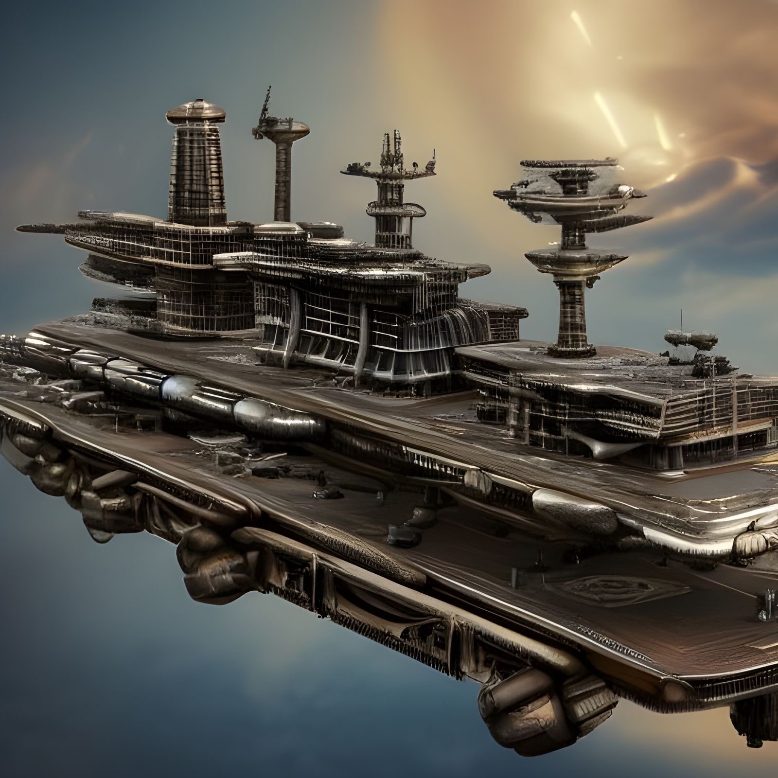 Steampunk Helicarrier Soaring Through the Sky