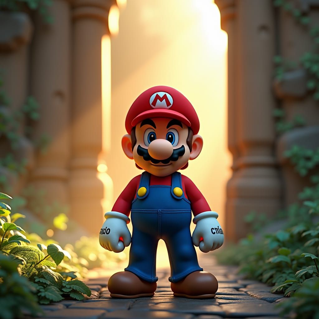 Mario in Lush Environment, Detailed Matte Painting