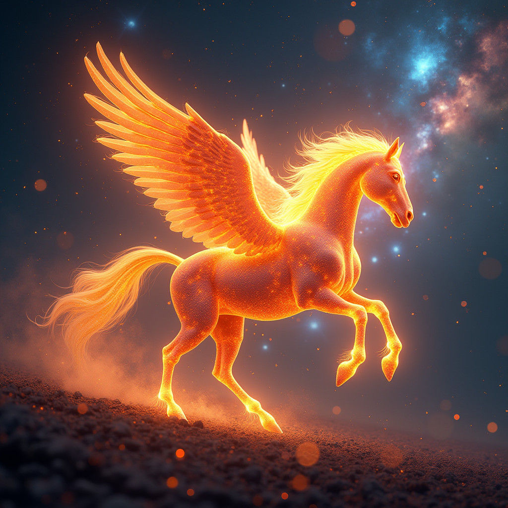 Fiery Pegasus Soaring Through Starry Cosmos