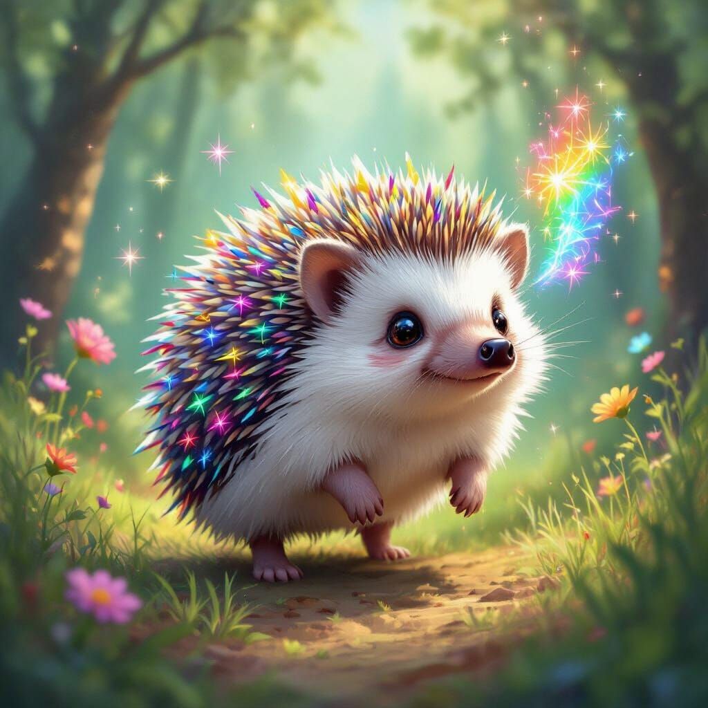 Magical Flying Hedgehog in Rainbow Forest
