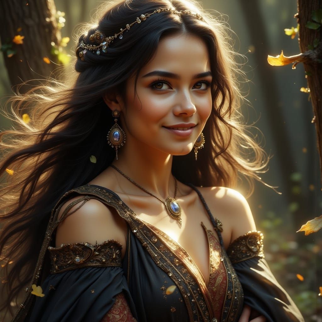 Human Female Bard Character Portrait in High Contrast Fantas...