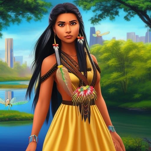 Native American Teen with Dragonfly Wings