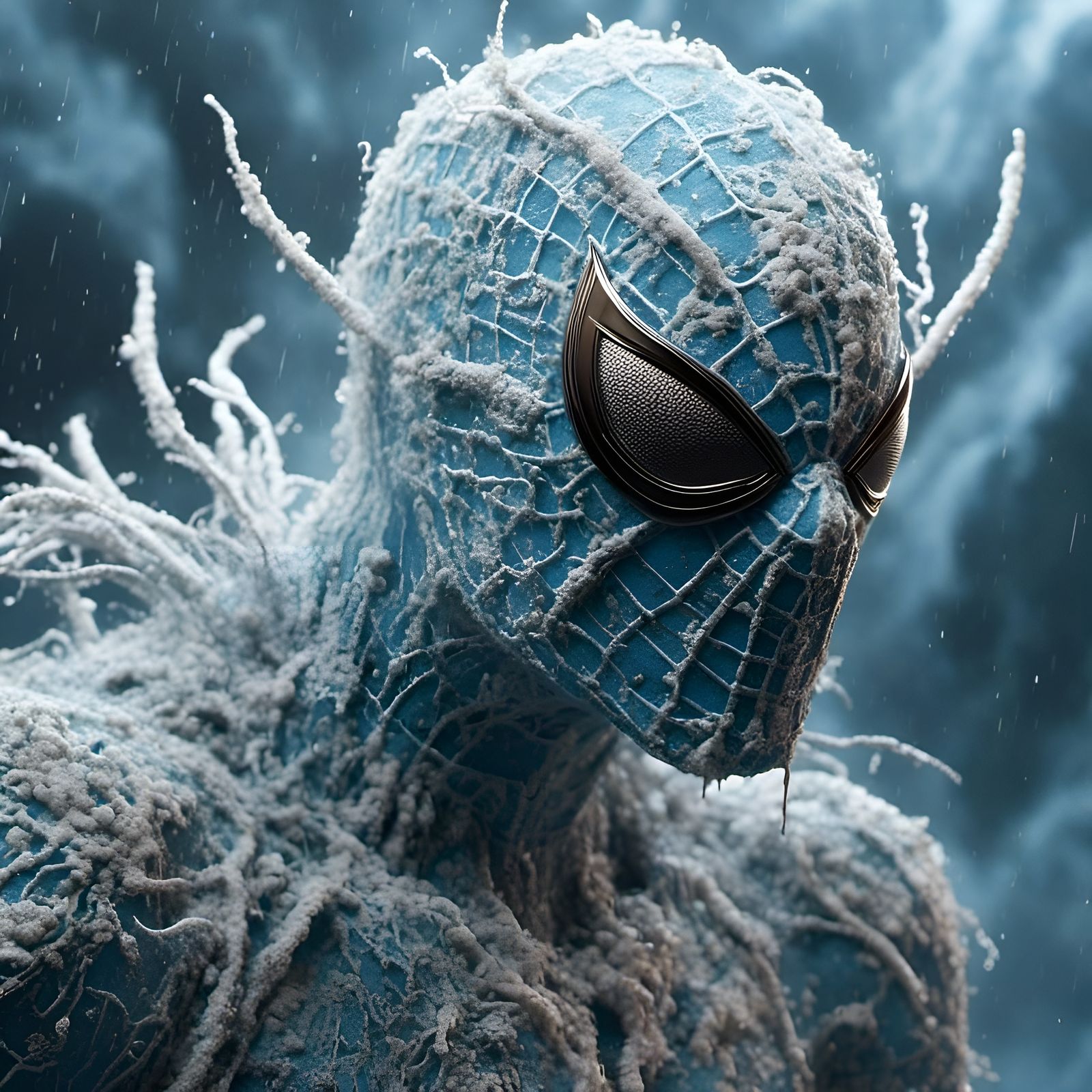 Photorealistic Spiderman Monster Portrait in Pastel Sky-Blue