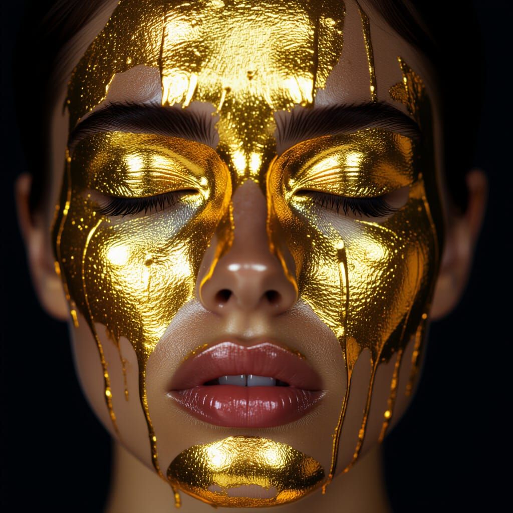 Golden Tears Face Portrait in Dramatic Cinematic Style