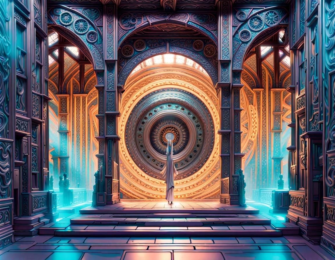 Cyber Voyager Steps Through Forged Metal Warp Portal