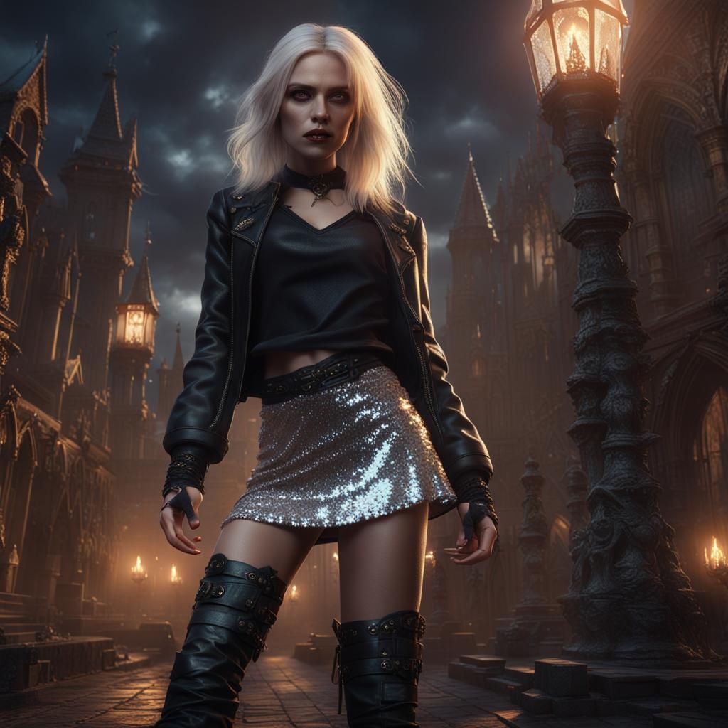 Blonde Vampire in Sequins, Fantasy Art