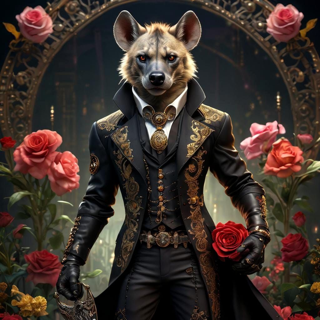 Elegant Hyena Undertaker with Steampunk Shovel