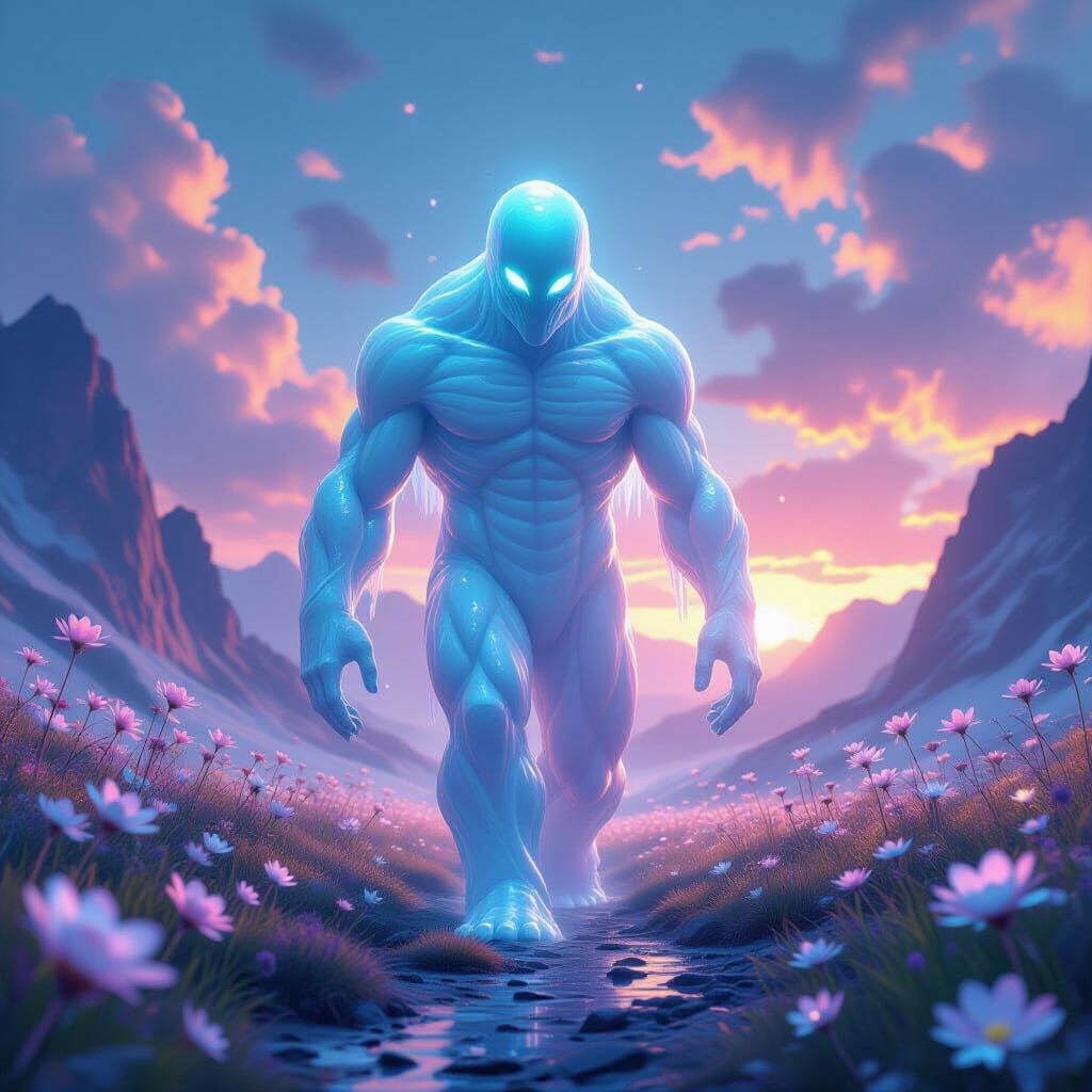 Translucent Slime Creature in Bioluminescent Dream Valley