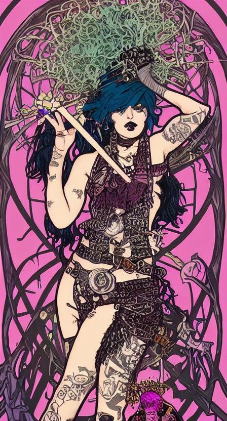 Punk Rock Witch Defeats Creature: Magipunk Art