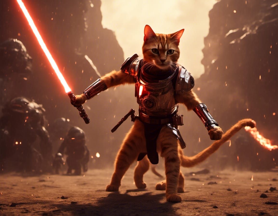 Cat-Dragon Creature Battles Demon on Fire Planet