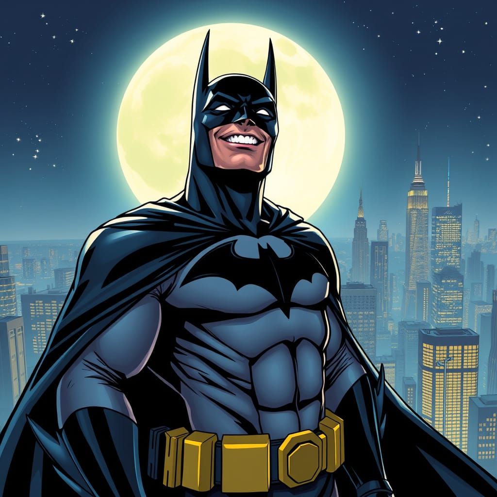 Batman Shines Bright Under the Gotham City Night Sky